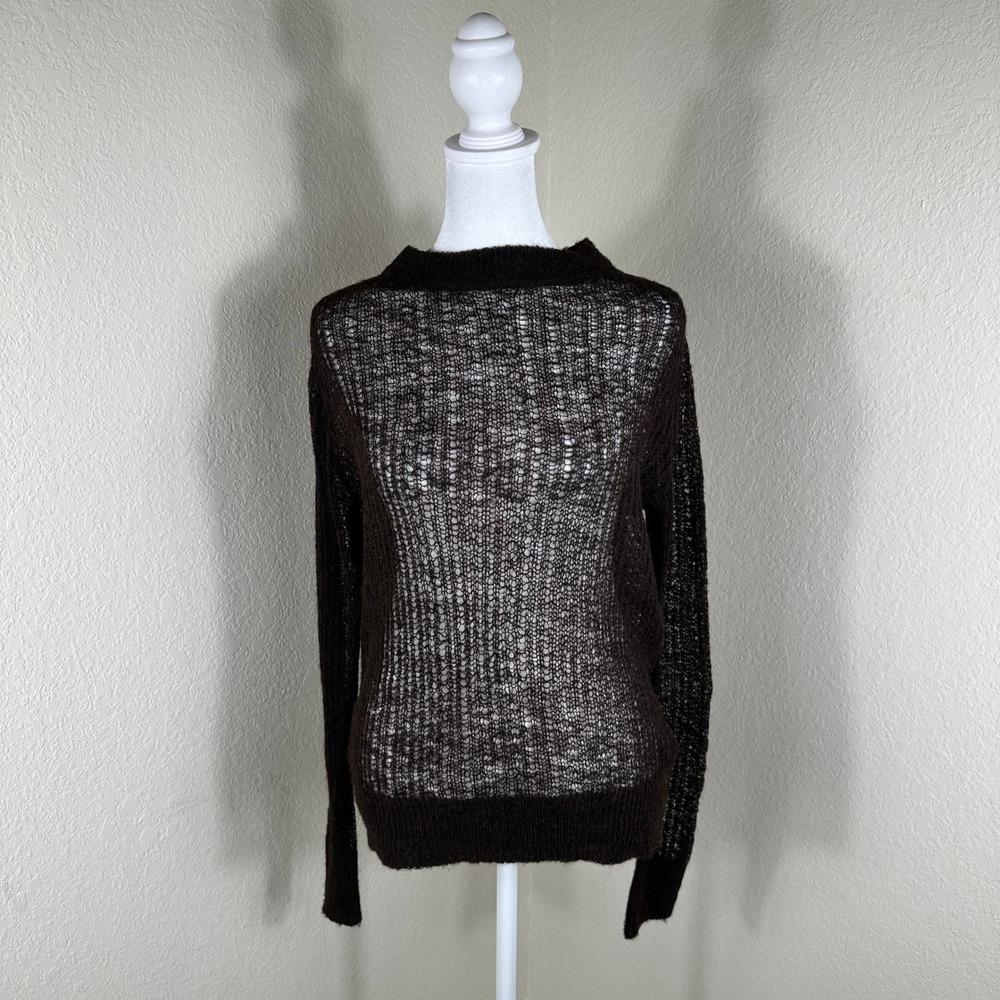 Zara Knit Sweater Women Small Brown Sheer Open Knit Mesh Grunge Fuzzy Whimsigoth
